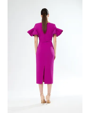 Vestido Midi con Mangas de Volantes Carla Ruiz | Jayme Shop