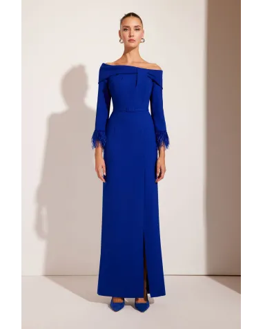 Vestido Largo con Plumas Carla Ruiz | Jayme Shop