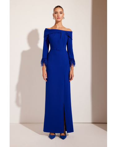 Vestido Largo con Plumas Carla Ruiz | Jayme Shop