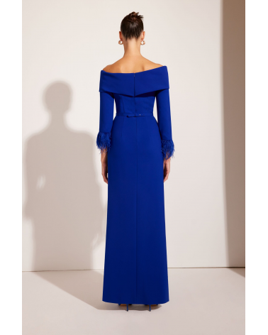 Vestido Largo con Plumas Carla Ruiz | Jayme Shop