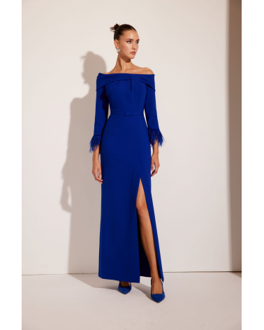 Vestido Largo con Plumas Carla Ruiz | Jayme Shop