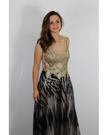 Vestido Largo Vuelo Escote Ilusión Carla Ruiz | Jayme Shop