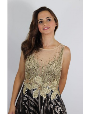 Vestido Largo Vuelo Escote Ilusión Carla Ruiz | Jayme Shop