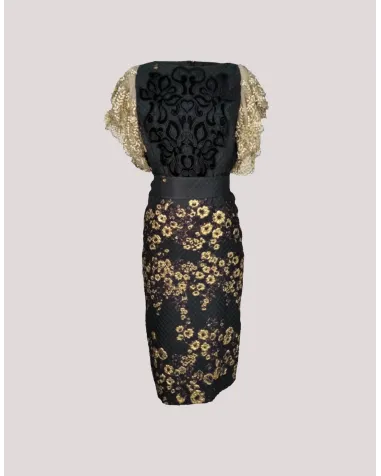 Vestido Brocado Mangas Encaje Matilde Cano | Jayme Shop