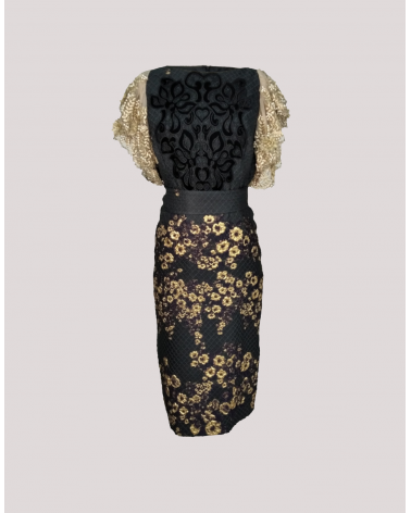 Vestido Brocado Mangas Encaje Matilde Cano | Jayme Shop