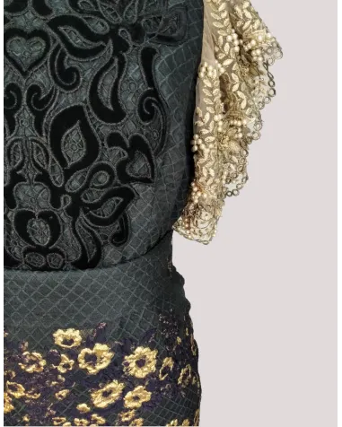 Vestido Brocado Mangas Encaje Matilde Cano | Jayme Shop