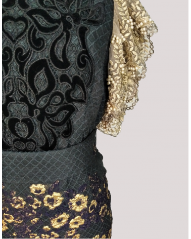 Vestido Brocado Mangas Encaje Matilde Cano | Jayme Shop