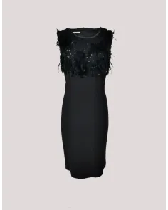 Vestido a Media Pierna con Aplique de Plumas Sabela | Jayme Shop