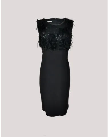 Vestido a Media Pierna con Aplique de Plumas Sabela | Jayme Shop