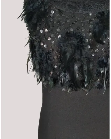 Vestido a Media Pierna con Aplique de Plumas Sabela | Jayme Shop