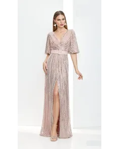 Vestido Largo con Apliques Cuadrados Brillosos  Esthefan | Jayme Shop