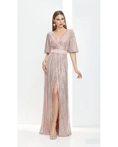 Vestido Largo con Apliques Cuadrados Brillosos  Esthefan | Jayme Shop