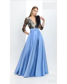 Vestido Largo con Mikado y Encaje Esthefan | Jayme Shop