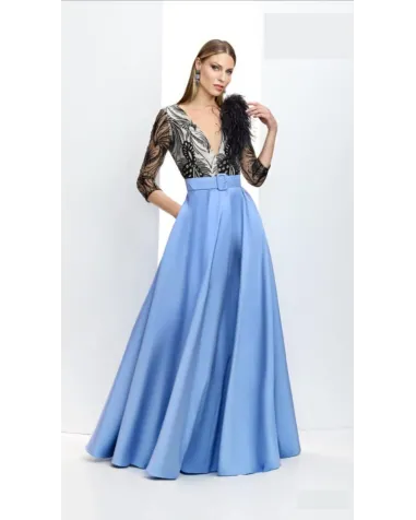 Vestido Largo con Mikado y Encaje Esthefan | Jayme Shop