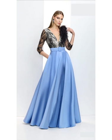 Vestido Largo con Mikado y Encaje Esthefan | Jayme Shop