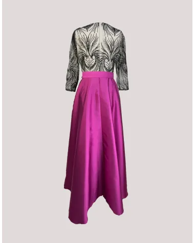 Vestido Largo con Mikado y Encaje Esthefan | Jayme Shop