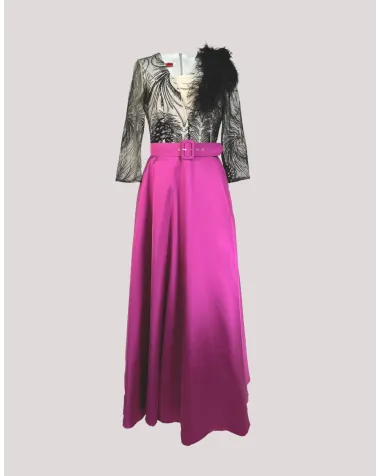 Vestido Largo con Mikado y Encaje Esthefan | Jayme Shop