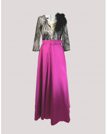 Vestido Largo con Mikado y Encaje Esthefan | Jayme Shop