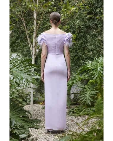 Vestido Largo con Apliques en Hombros Carla Ruiz | Jayme Shop