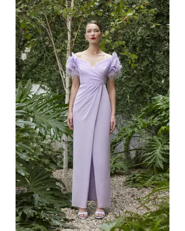 Vestido Largo con Apliques en Hombros Carla Ruiz | Jayme Shop